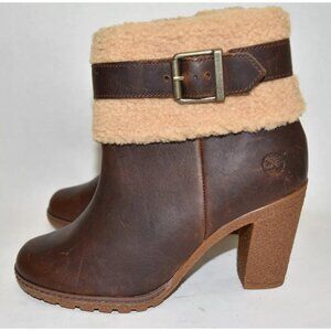 $300 TIMBERLAND Glancy snow Fleece Cuff Boot SHEARLING BROWN LEATHER 7 (M2)